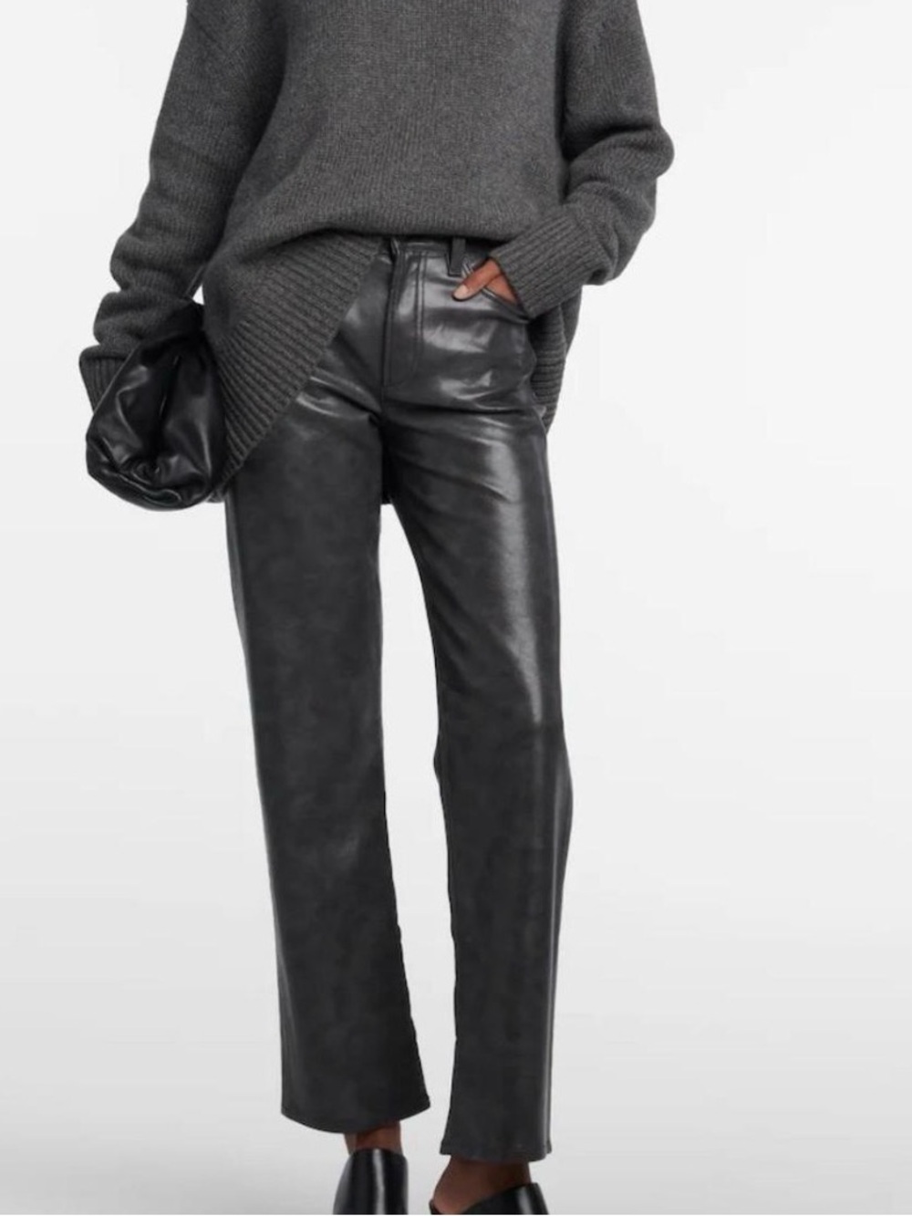 Black Faux Leather Straight-Leg Pants